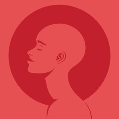 Wall Mural - Young bald woman profile. Beautiful bald girl portrait or avatar. Vector illustration