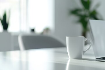 Canvas Print - White Mug on a Desk in a Modern Office