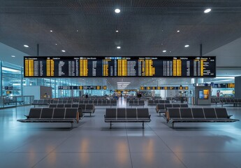 Canvas Print - Empty Airport Terminal with Departure Board