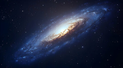 Wall Mural - spiral galaxy with bright core and scattered stars in a deep space background.