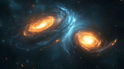 Wall Mural - two bright galaxies swirl in space with a backdrop of stars.