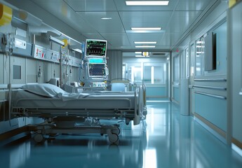 Canvas Print - Hospital Room With Patient Bed and Medical Equipment