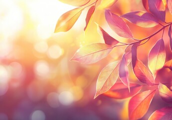 Fototapete - Colorful autumn background with sunlight and leaves. Beautiful nature background in pastel colors, with ample space for copy.