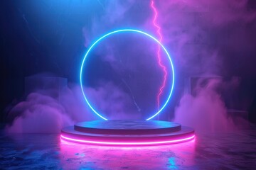 Canvas Print - A neon sign with a purple and blue circle in the middle