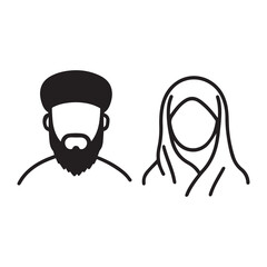 Islamic men and women icon character outline. Arabic vector design.