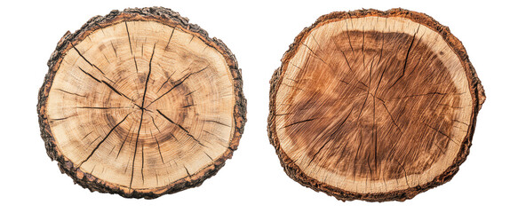 High resolution image of two wooden log slices showing natural wood grain patterns