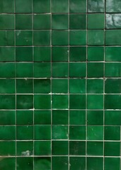 Green Tile Pattern with Uneven Masonry - Rustic Ceramic Wall Design