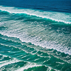 Aerial view beautiful of sea waves from drone. Stock image of blue color of ocean water, sea surface, sunset. Top view on turquoise waves, clear water surface texture.

