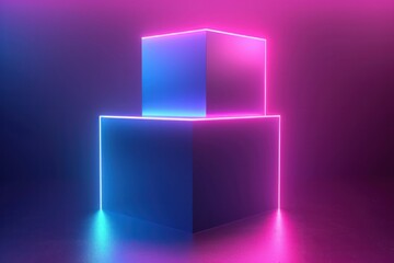 Sticker - A stack of neon colored cubes with a blue and purple background