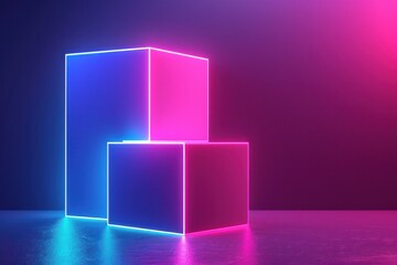 Poster - A set of three neon colored cubes are lit up in a purple and blue color scheme