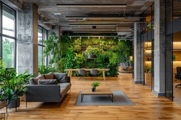 Poster - A large room with a green wall and a couch