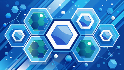 Abstract bokeh hexagonal shape on blue and white background