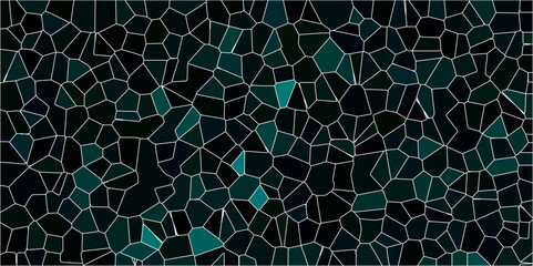 Canvas Print - dark blue crystallize abstract background in light sweet vector illustration. Dark mint Broken quartz stained Glass Background with White lines. Voronoi diagram background. Seamless pattern with 3d.