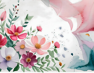 Pink Floral Background , white copy space 