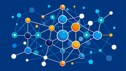 Wall Mural - Abstract Molecule with Connecting Dots and Lines in Blue Background. Vector Illustration