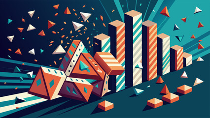 Wall Mural - Falling dominoes form lines, triangles and particle style design. Illustration vector