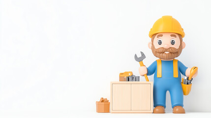 A cheerful construction worker figurine holding tools, perfect for construction-themed projects and children's design.