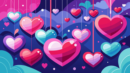 Wall Mural - Happy Valentines day. abstract hearts hanging background