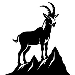 Majestic Goat on Rocky Mountain Peak - Vector Art