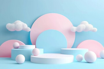 Poster - A blue and pink background with a cloud in the sky