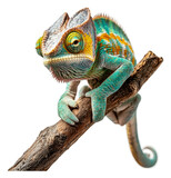 PNG Colorful chameleon perched on a branch in nature