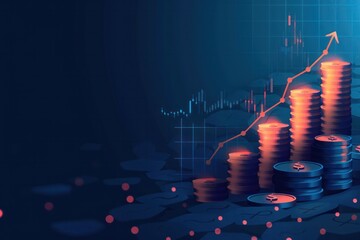 Poster - A graphic of a stack of coins with a graph of a rising line