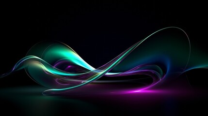 Wall Mural - Futuristic Abstract Curves with Iridescent Glow on Dark Background