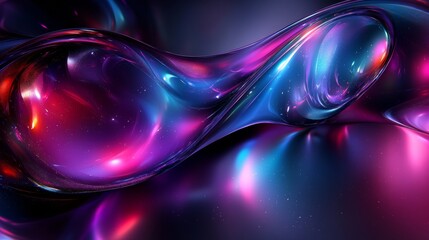 Poster - Futuristic Abstract Curves with Iridescent Glow on Dark Background