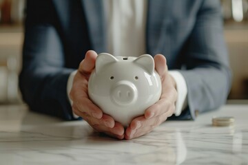 Sticker - A man is holding a piggy bank in his hand