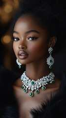 beautiful young african american woman in luxury jewellery with rhinestones