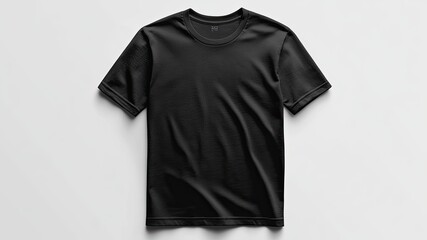 Wall Mural - Sleek black t-shirt mockup showcasing front sides, isolated on a clean white background. Ideal for t-shirt design presentations, advertisements, and business branding.