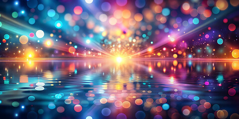 Wall Mural - reflected rainbow lights: a mesmerizing abstract of colorful bokeh lights reflected on a wet surface