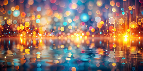 Wall Mural - reflected rainbow lights: a mesmerizing abstract of colorful bokeh lights reflected on a wet surface