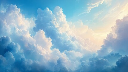 Wall Mural - Beautiful Blue Sky and Fluffy Clouds