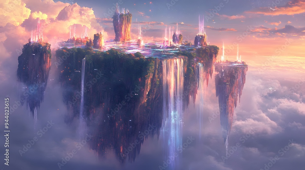 Floating Islands in the Sky: A breathtaking fantasy landscape with ...