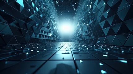 Wall Mural - abstract background with structure of neon triangles and technology style