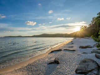 Wall Mural - Seascape view with white sand, quiet beach, clear sea water, blue sky in summer of Koh Samet (Samet Isalnd) in Thailand