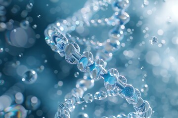 Sticker - A blue and white DNA strand with many small blue and white beads