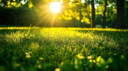 Wall Mural - Sunset over Lush Green Grass