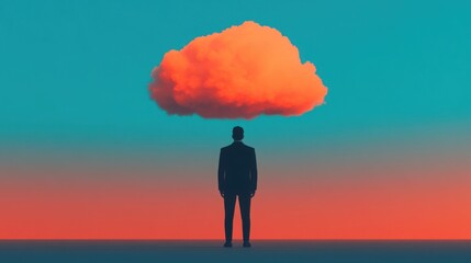 Wall Mural - dark cloud over one person, others in sunshine, 3d illustration