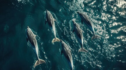 Poster - Dolphins Swimming in the Ocean from Above