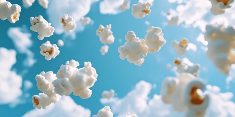 Explosive Popcorn Burst: Dynamic Snack Sensation for Creative Marketing. Energetic Food Imagery Radiating from Center, Capturing Motion and Impact. Minimalist Design Template with Copy Space for Graph