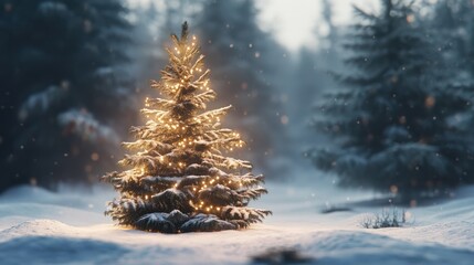 Wall Mural - Christmas tree in the snow