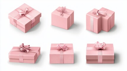 Wall Mural - Collection of pink gift box isolated on a white background as transparent PNG