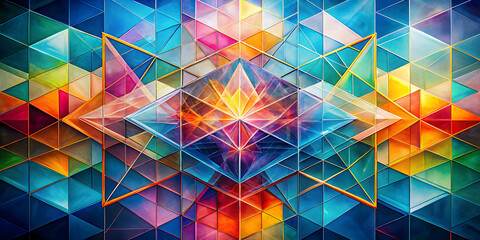 Canvas Print - kaleidoscope of geometry: a vibrant, abstract composition of colorful glass triangles forming a mesm