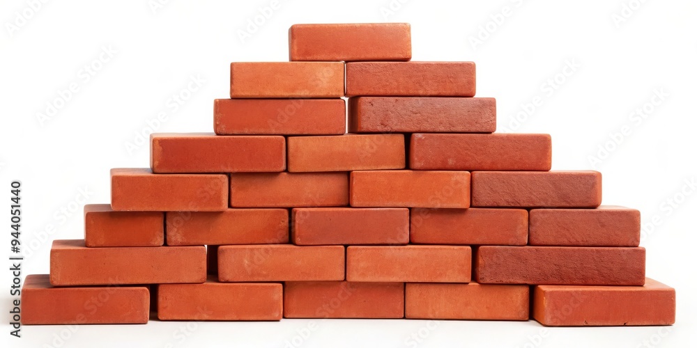 Basic Red Brick Stacked Pattern Red Brick Wall Construction - Stack of 15 Clay Bricks on a White ...