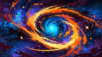 Wall Mural - anime a breathtaking orange cosmic nebula swirling with vibrant background