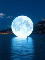 Wall Mural - a sailboat floating in the ocean under a full moon