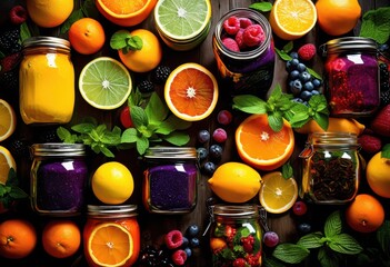 Wall Mural - colorful creative arrangement vibrant drink ingredients showcasing variety colors impressive visual appeal, cocktail, beverage, design, texture, shape, fruit