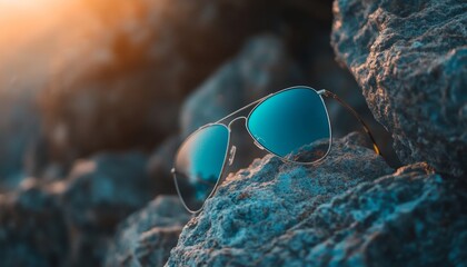 Stylish Sunglasses: Summer Protection and Beach Chic. Minimalist Eyewear Design for Season-End Sale. Abstract Sunglasses Silhouette with Ocean Vibes for Outdoor Adventure Marketing. Versatile Graphic 